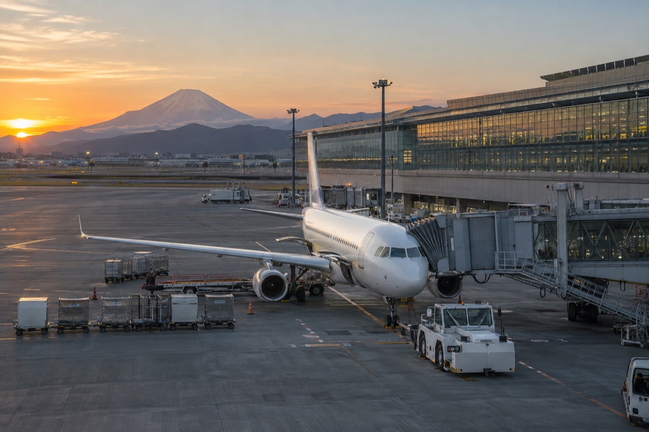 A jet at a Japanese airport