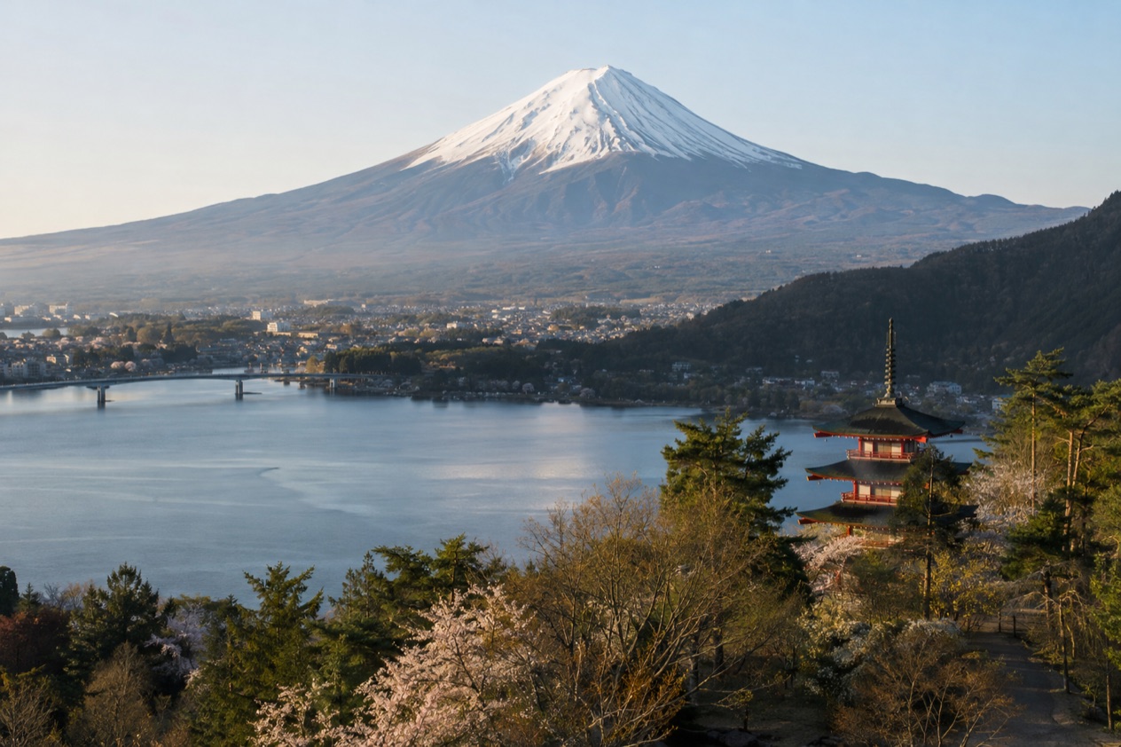 Mount Fuji and the Japanese countryside