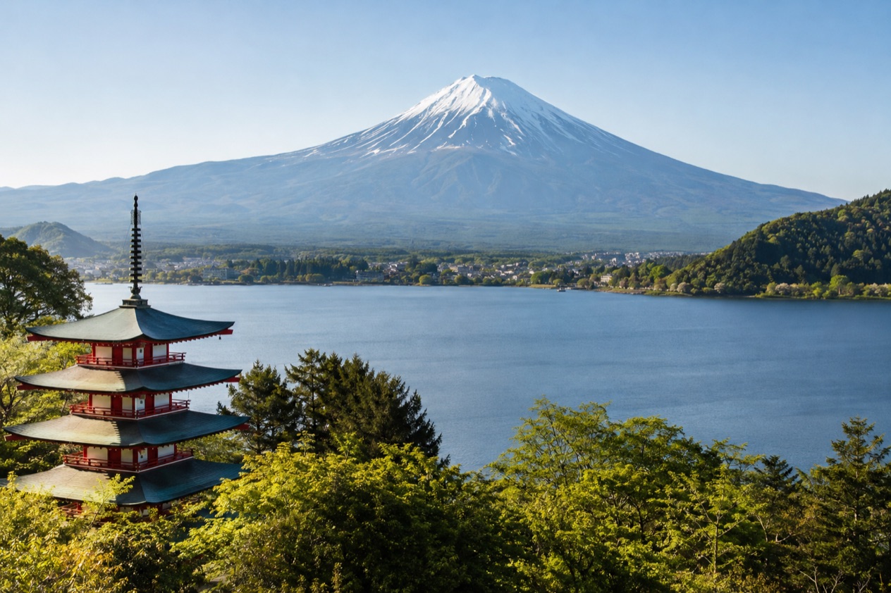 Mount Fuji and the Japanese countryside