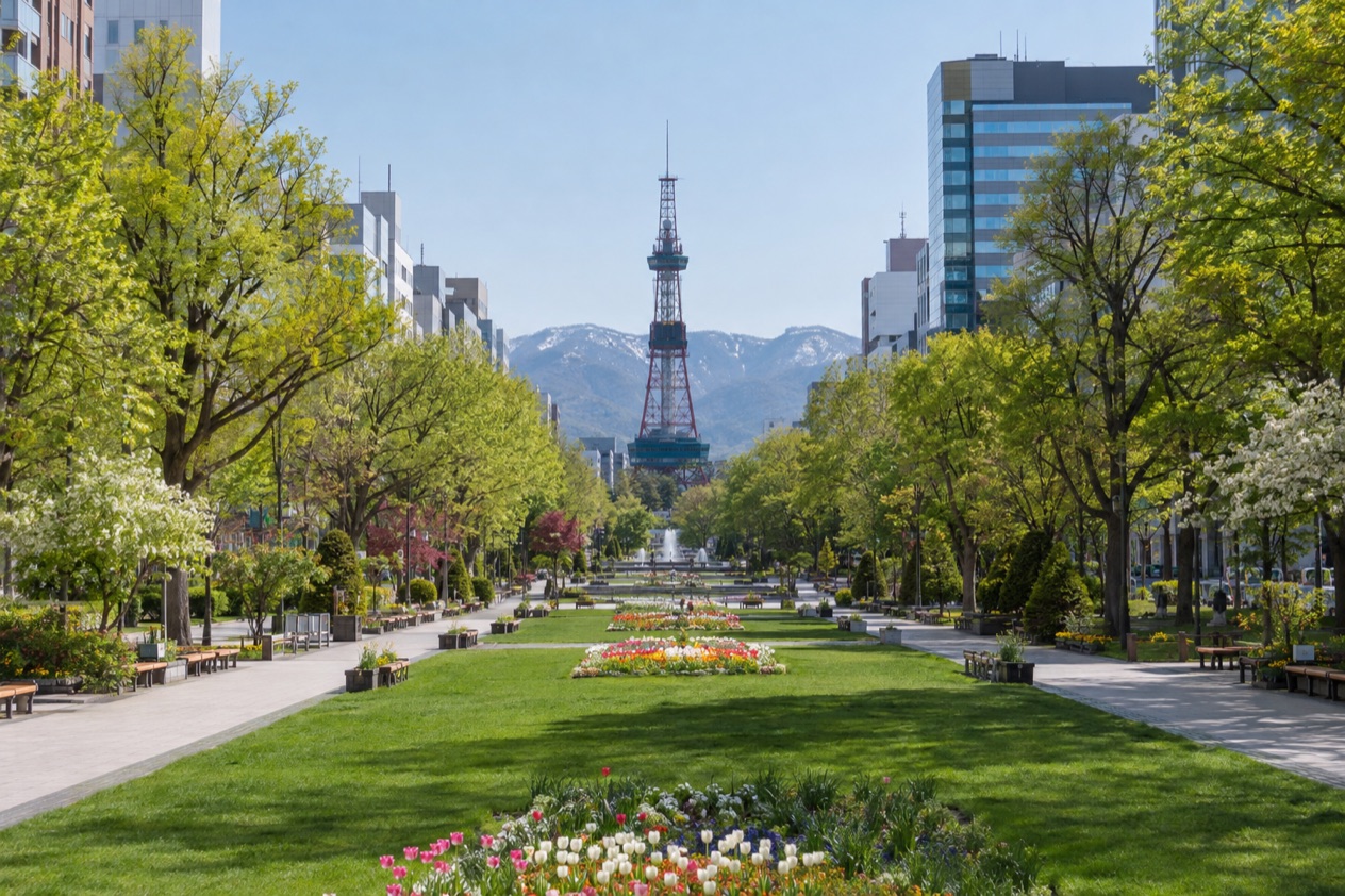 Odori Park in Sapporo in spring