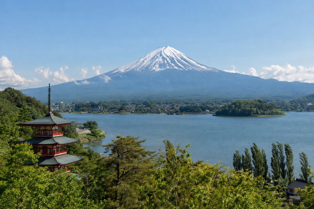 Mount Fuji and the Japanese countryside
