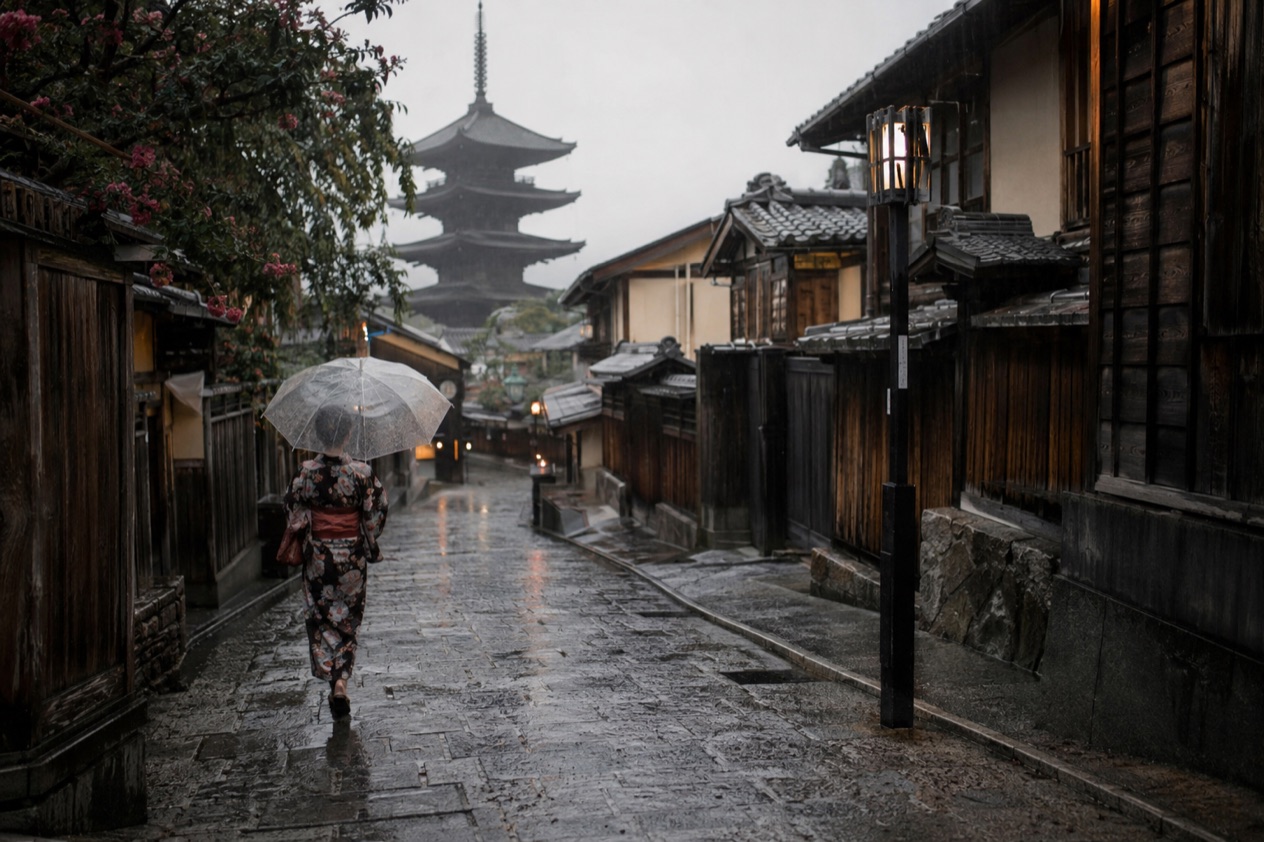 A rainy street in Japan