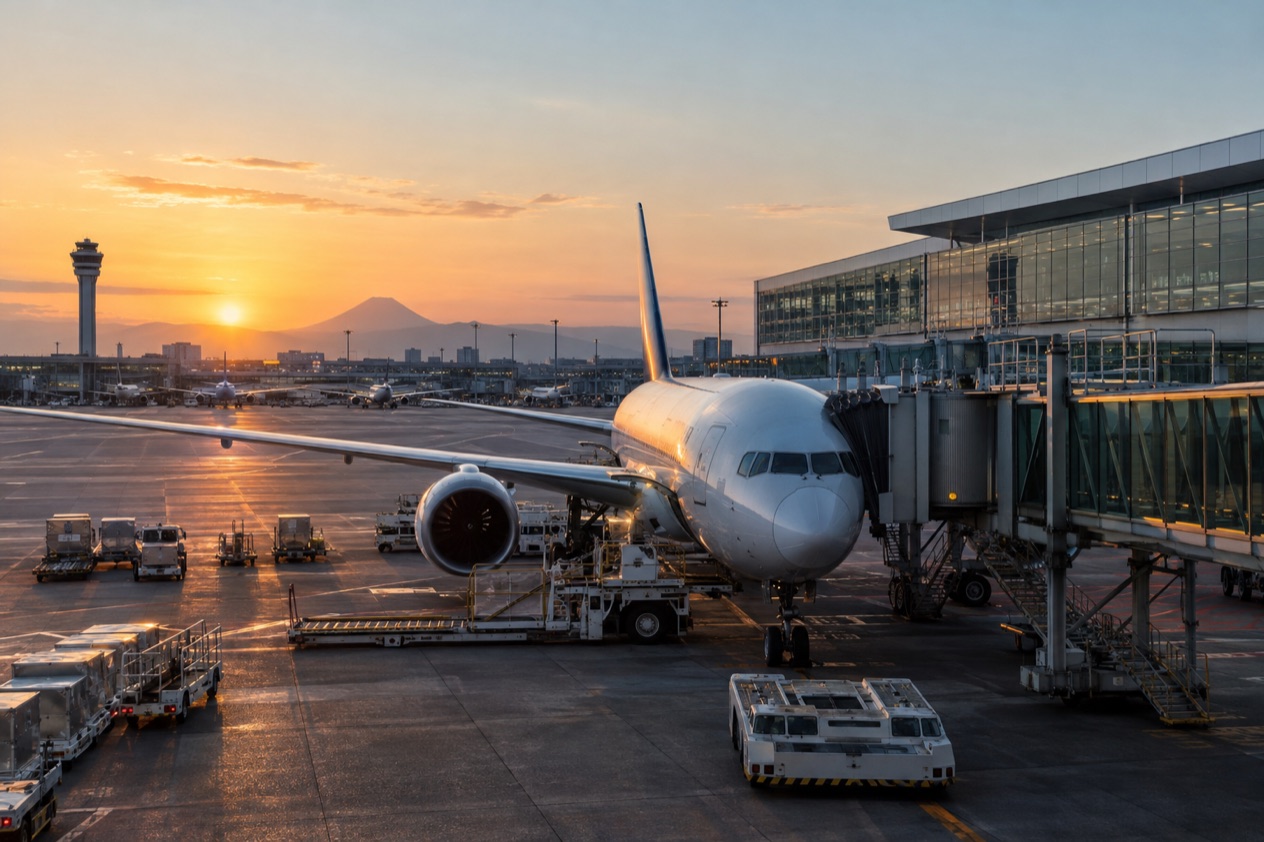 A jet at a Japanese airport