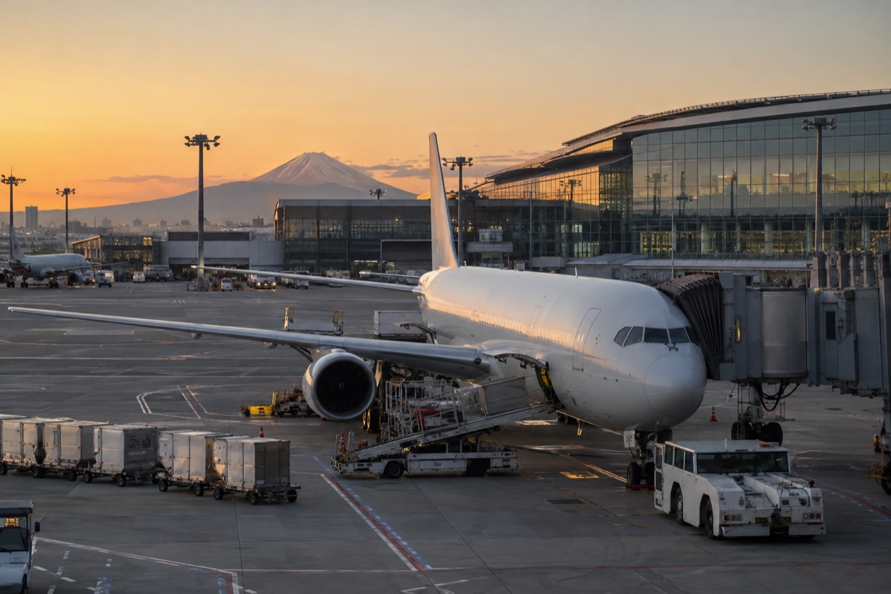 A jet at a Japanese airport