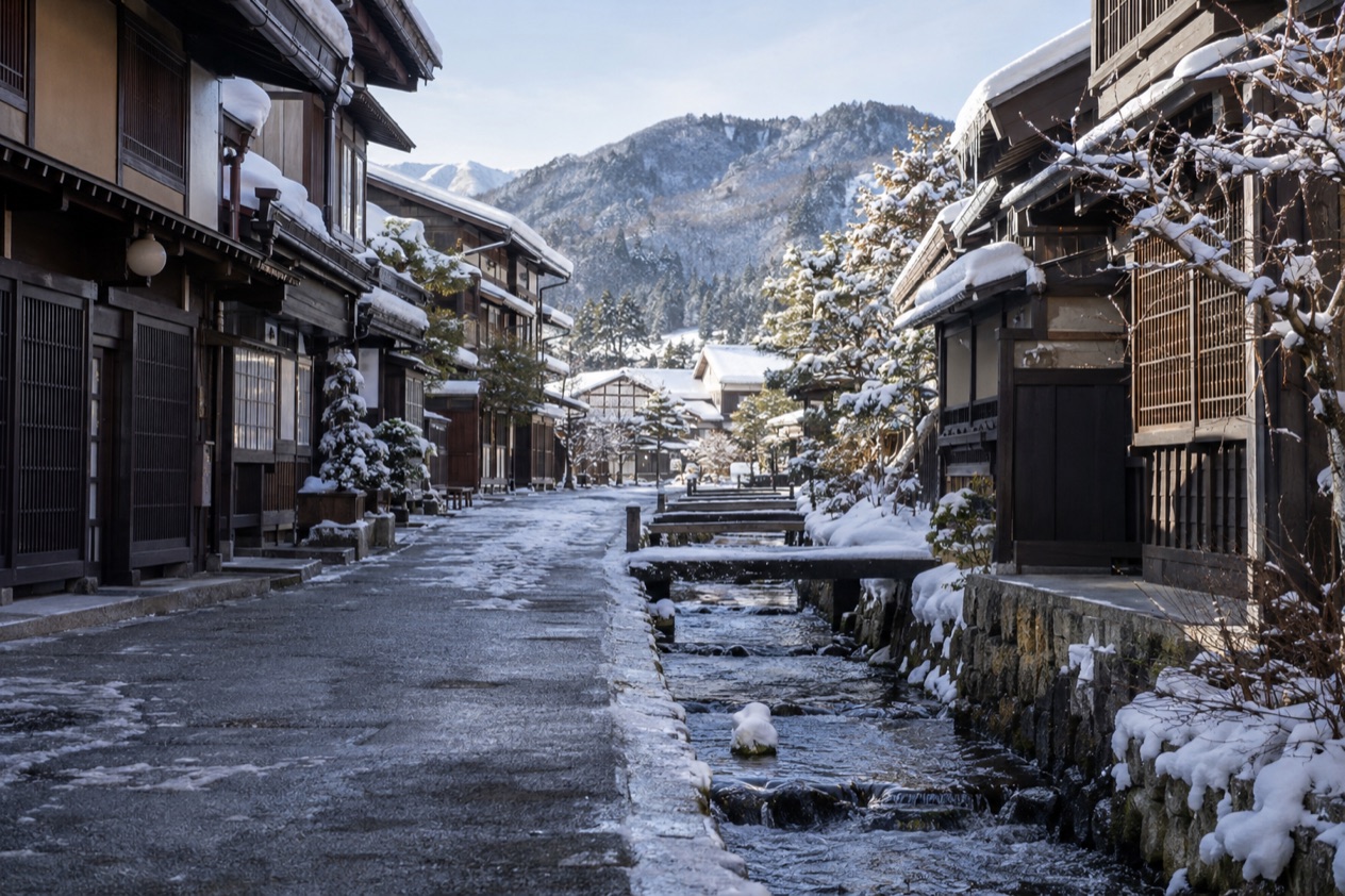 The old town of Takayama in winter
