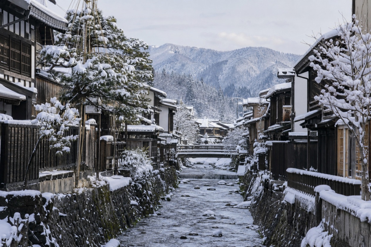 The old town of Takayama in winter