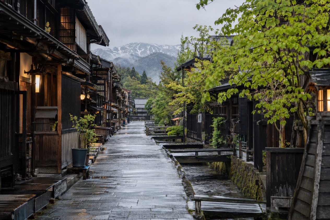 The old town of Takayama in the rainy season