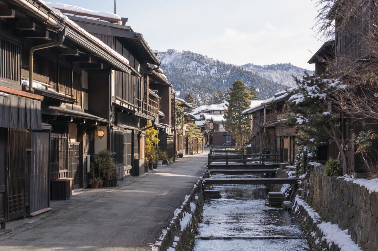 The old town of Takayama in late winter