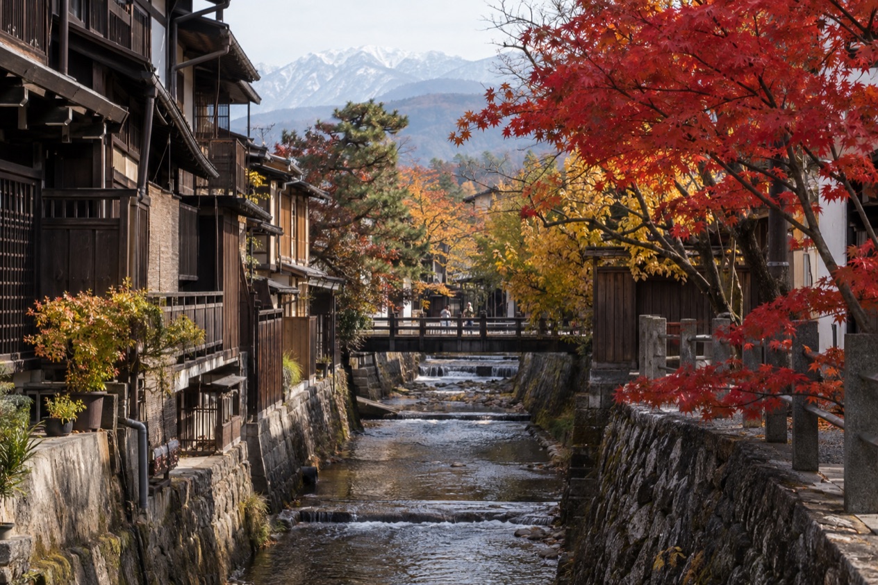 The old town of Takayama in autumn