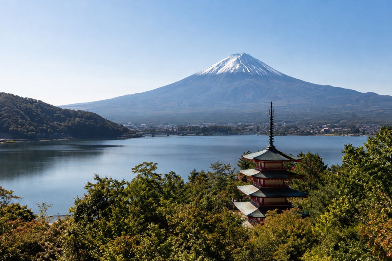 Mount Fuji and the Japanese countryside
