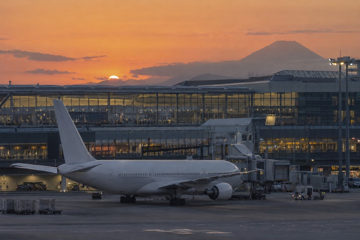 A jet at a Japanese airport