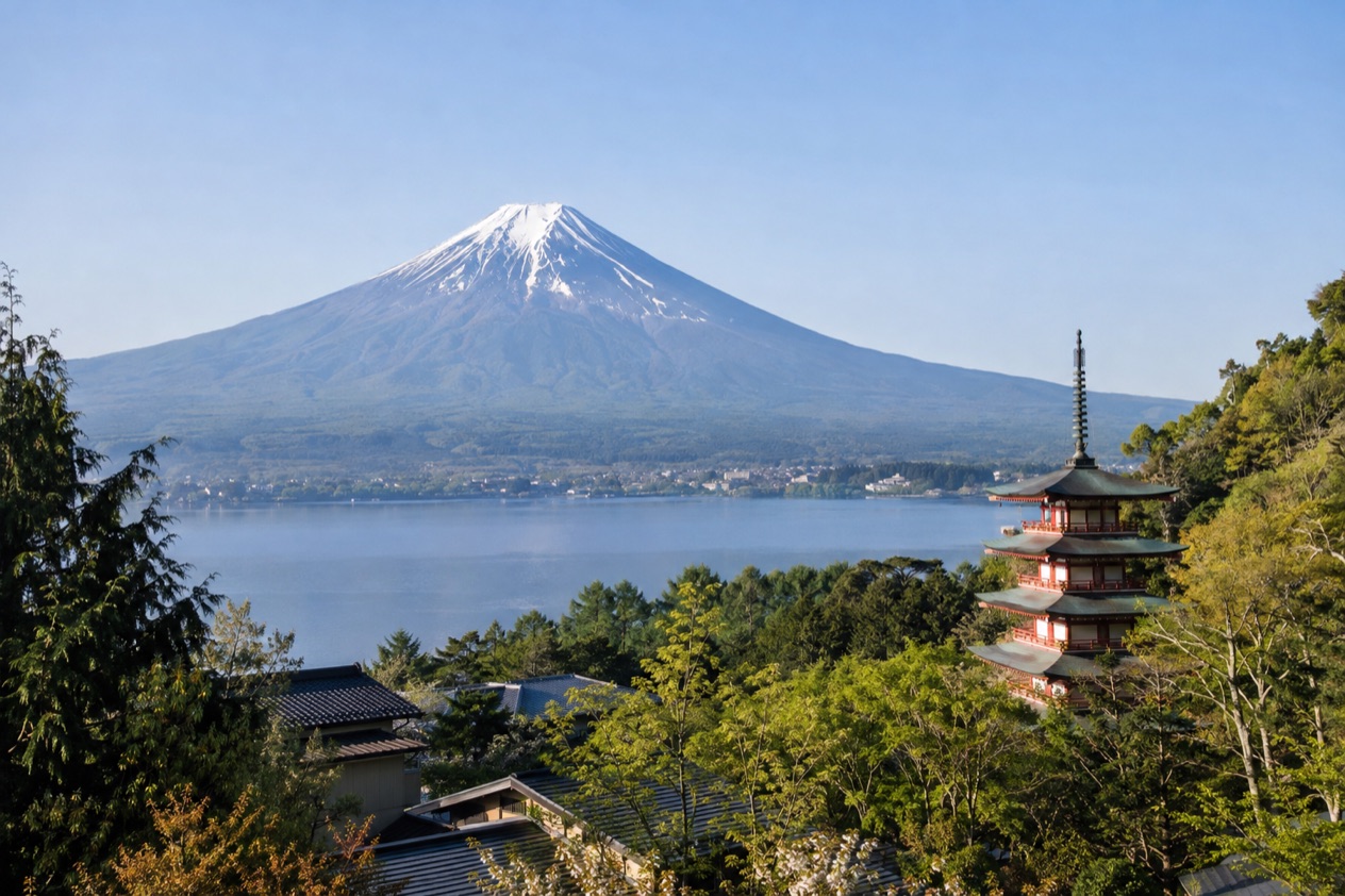 Mount Fuji and the Japanese countryside
