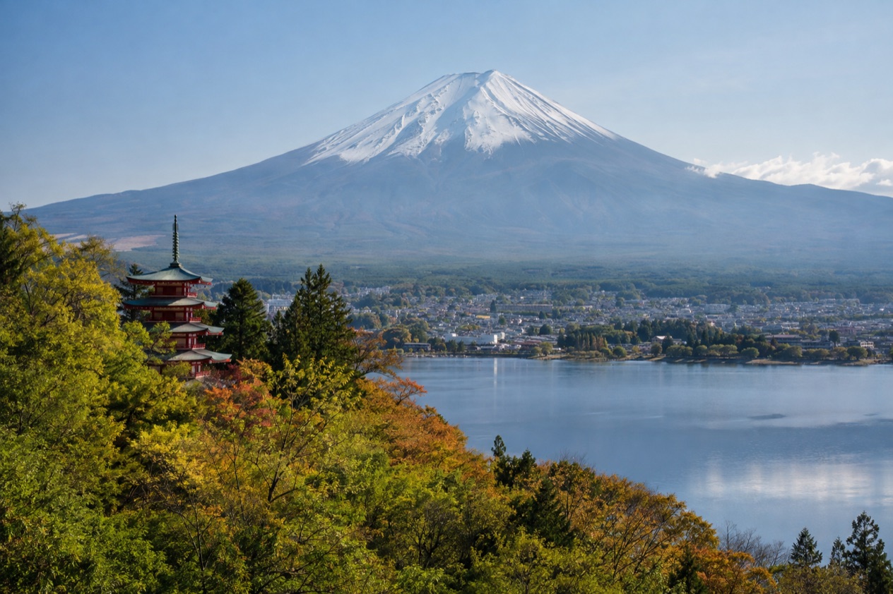 Mount Fuji and the Japanese countryside