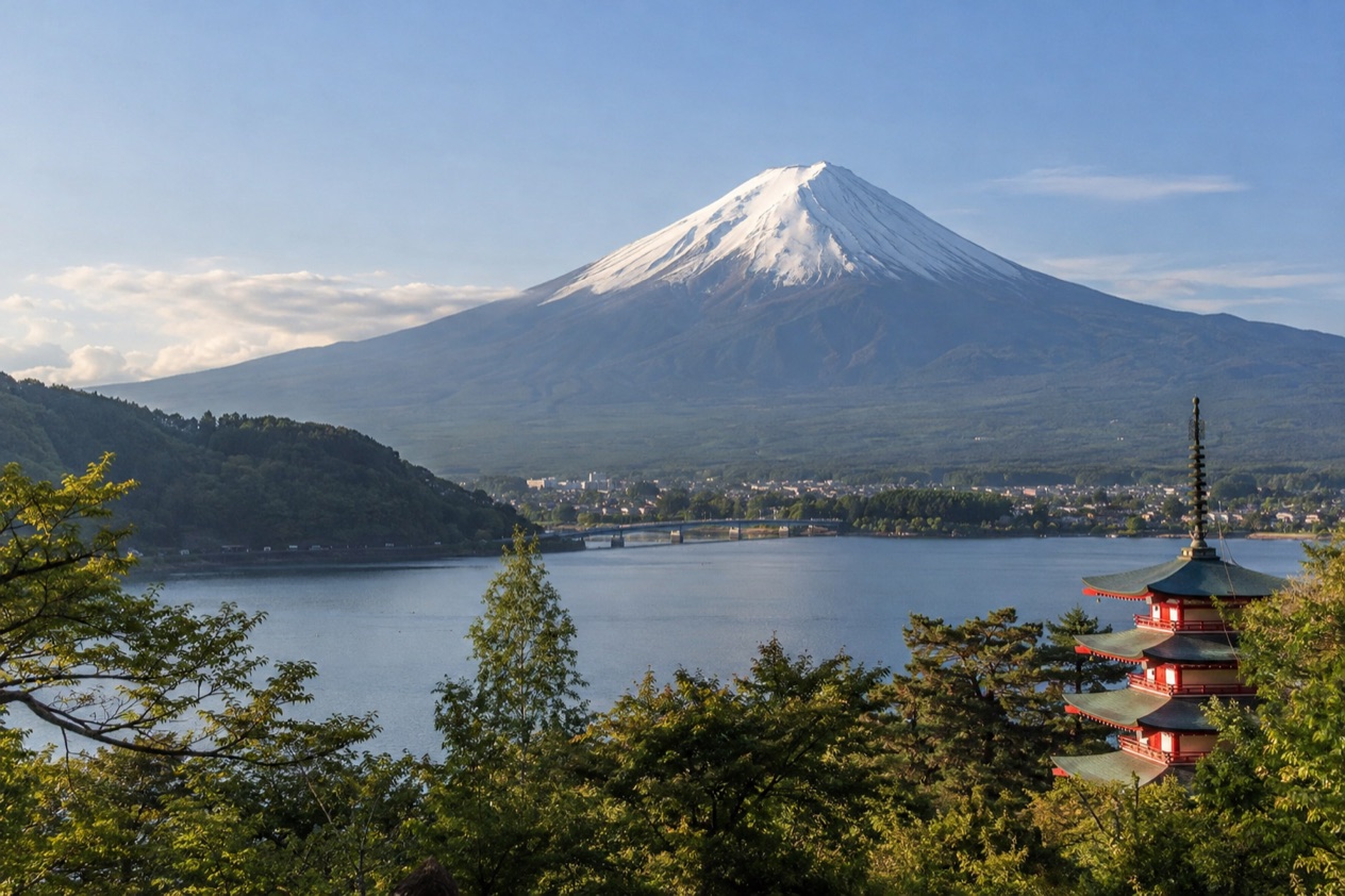 Mount Fuji and the Japanese countryside