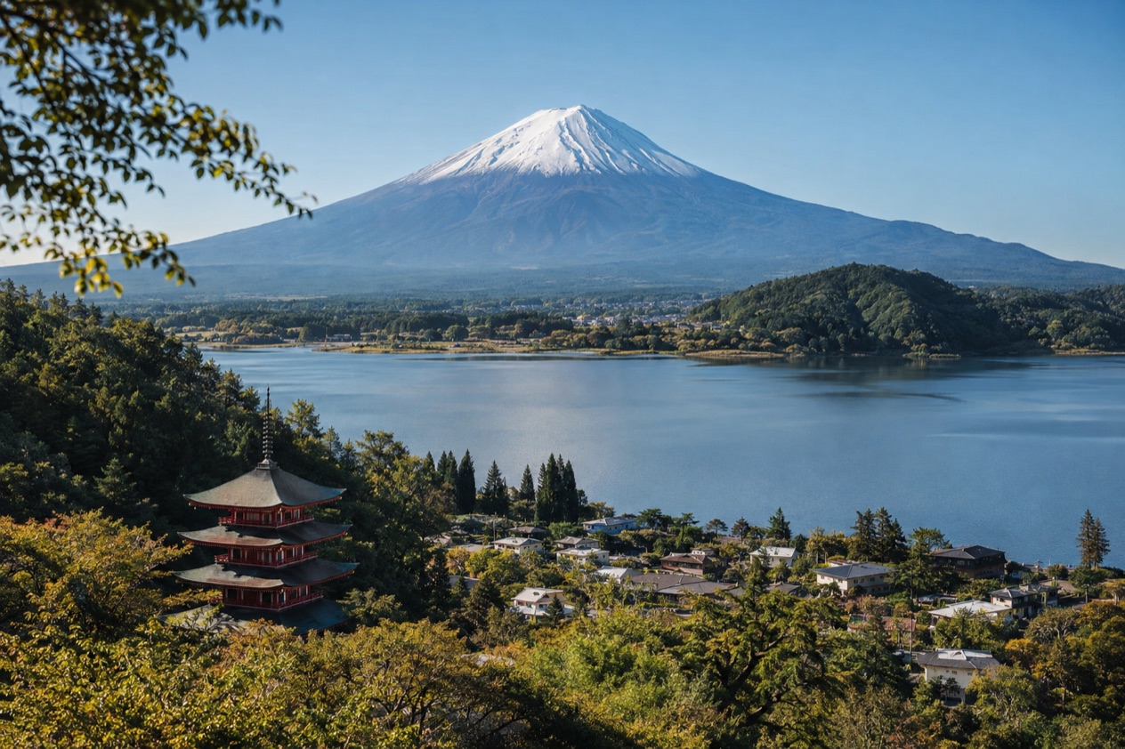 Mount Fuji and the Japanese countryside