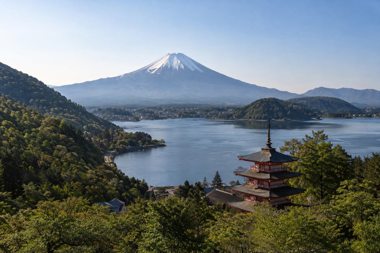 Mount Fuji and the Japanese countryside