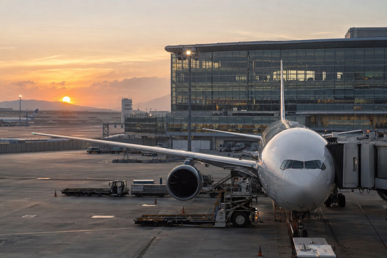 A jet at a Japanese airport