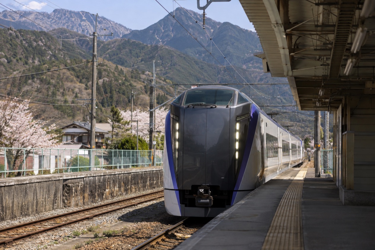 A train arriving at a station in Japan