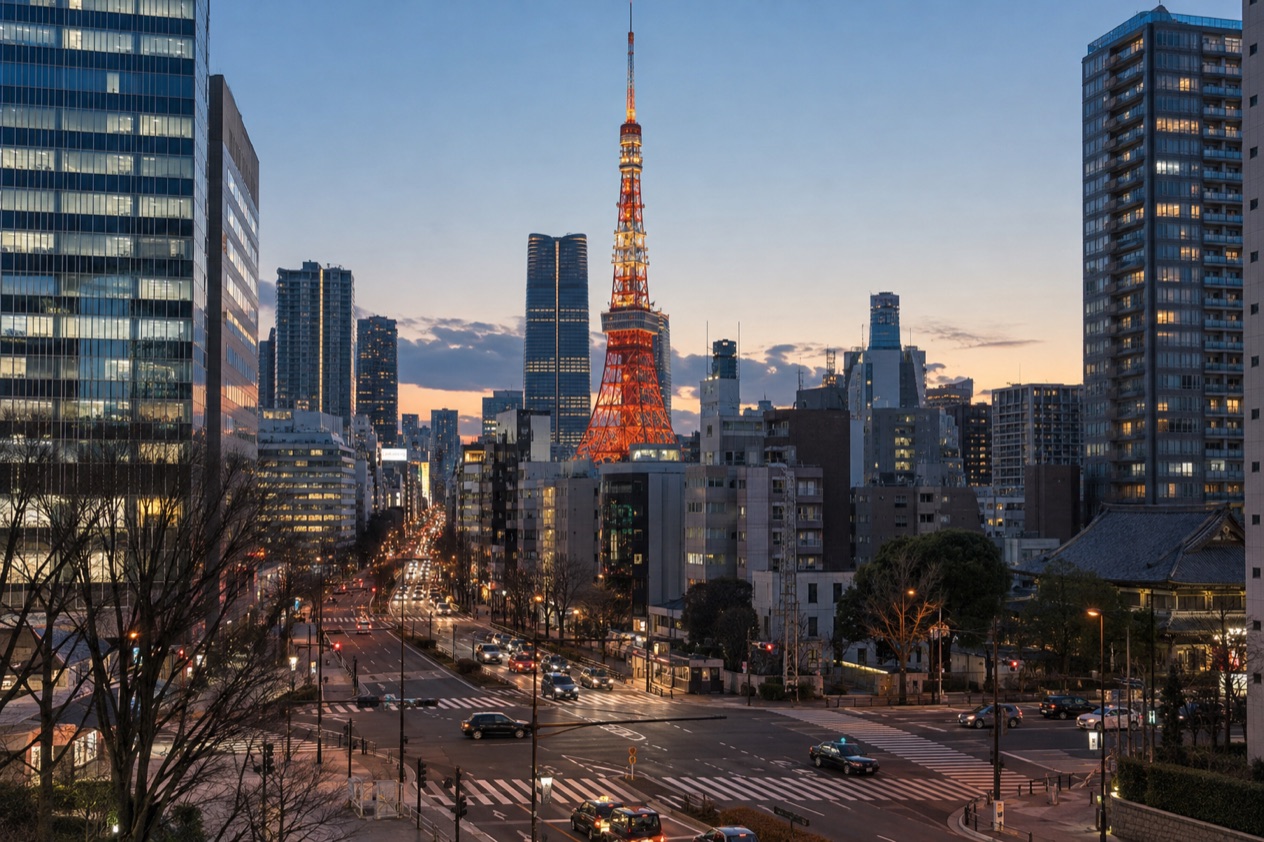 The Tokyo skyline in winter