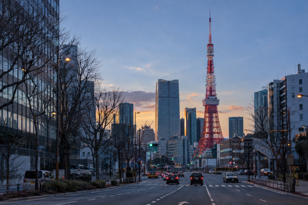 The Tokyo skyline in winter