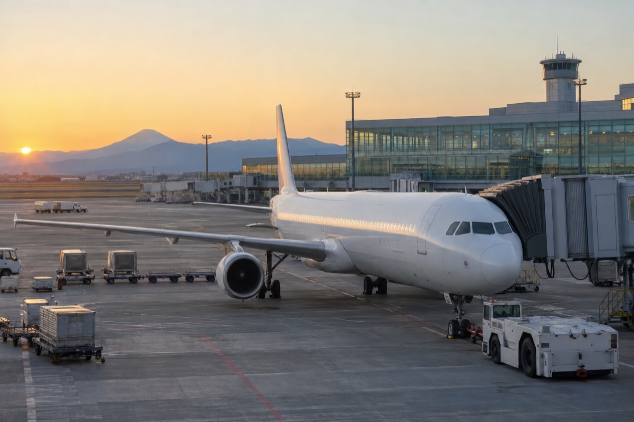 A jet at a Japanese airport