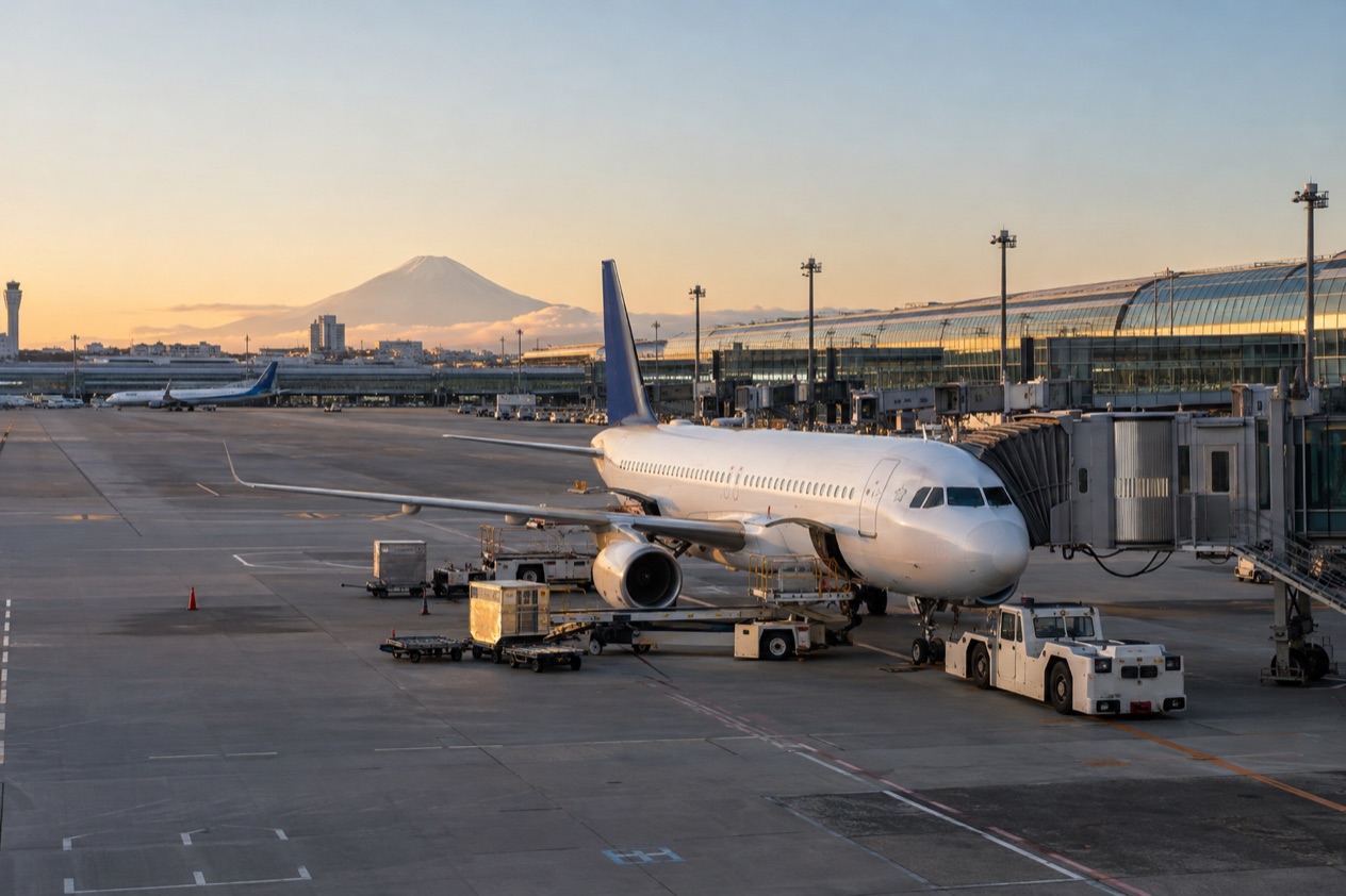A jet at a Japanese airport