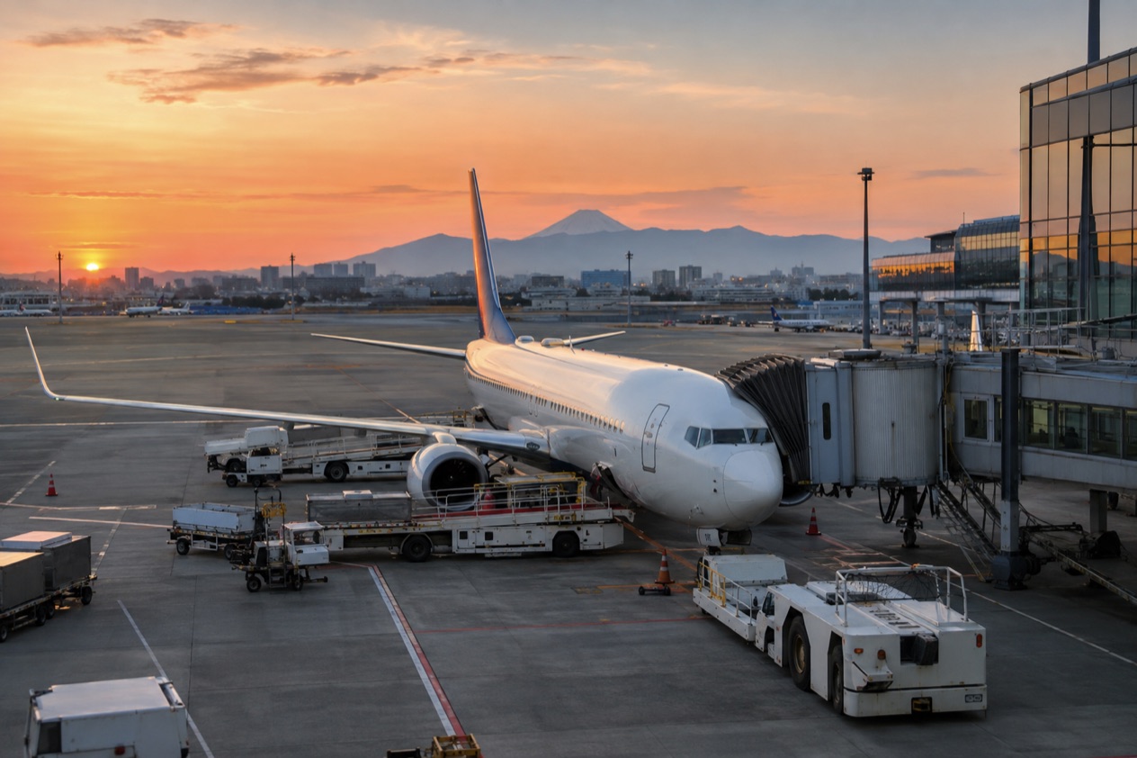 A jet at a Japanese airport