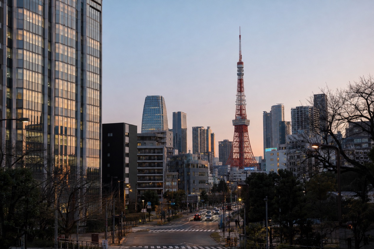 The Tokyo skyline in winter