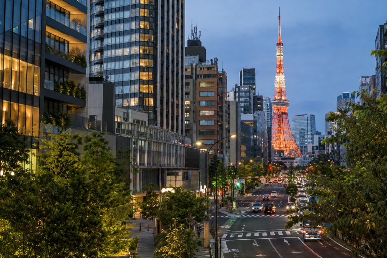 The Tokyo skyline in spring