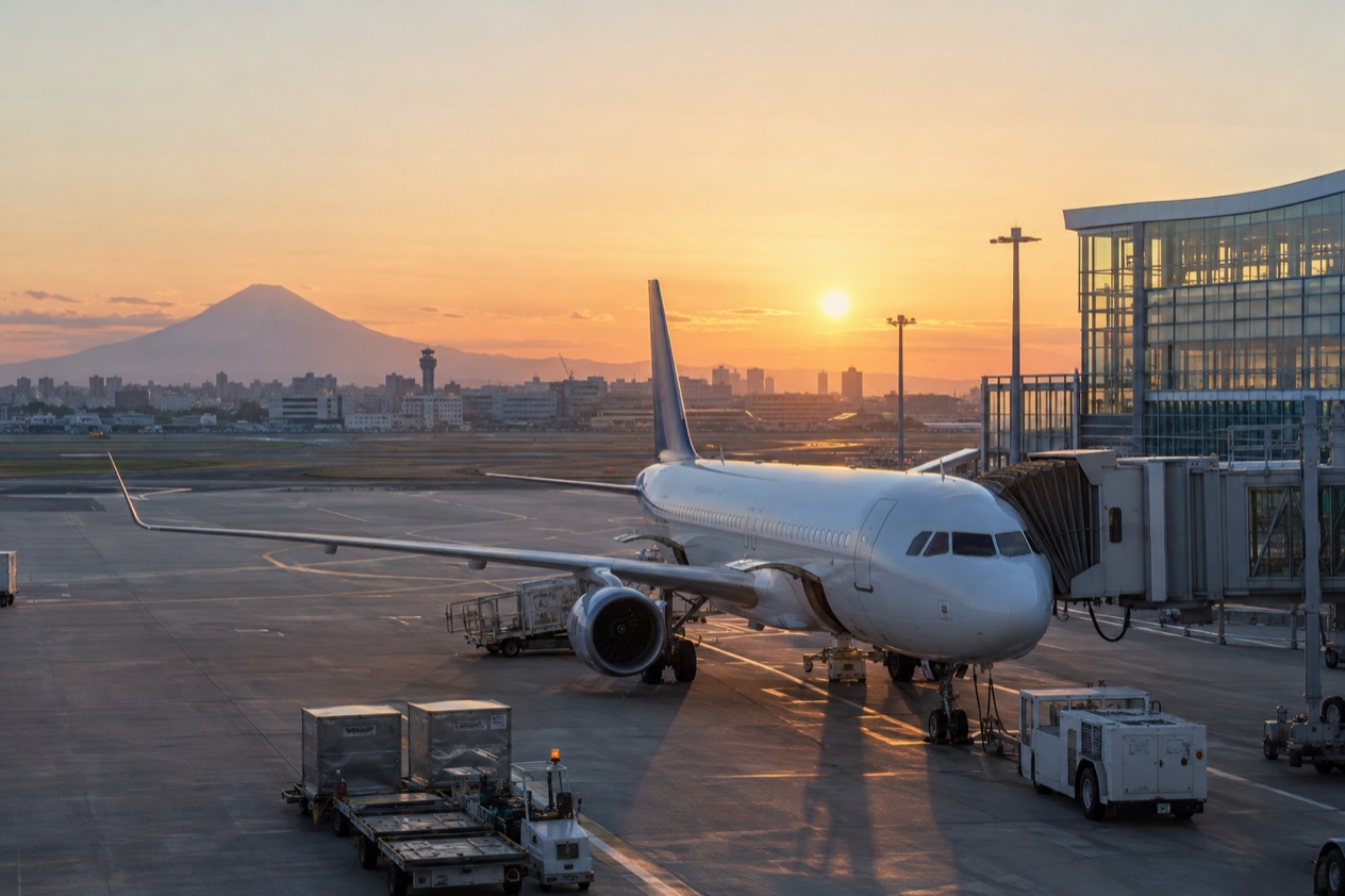 A jet at a Japanese airport