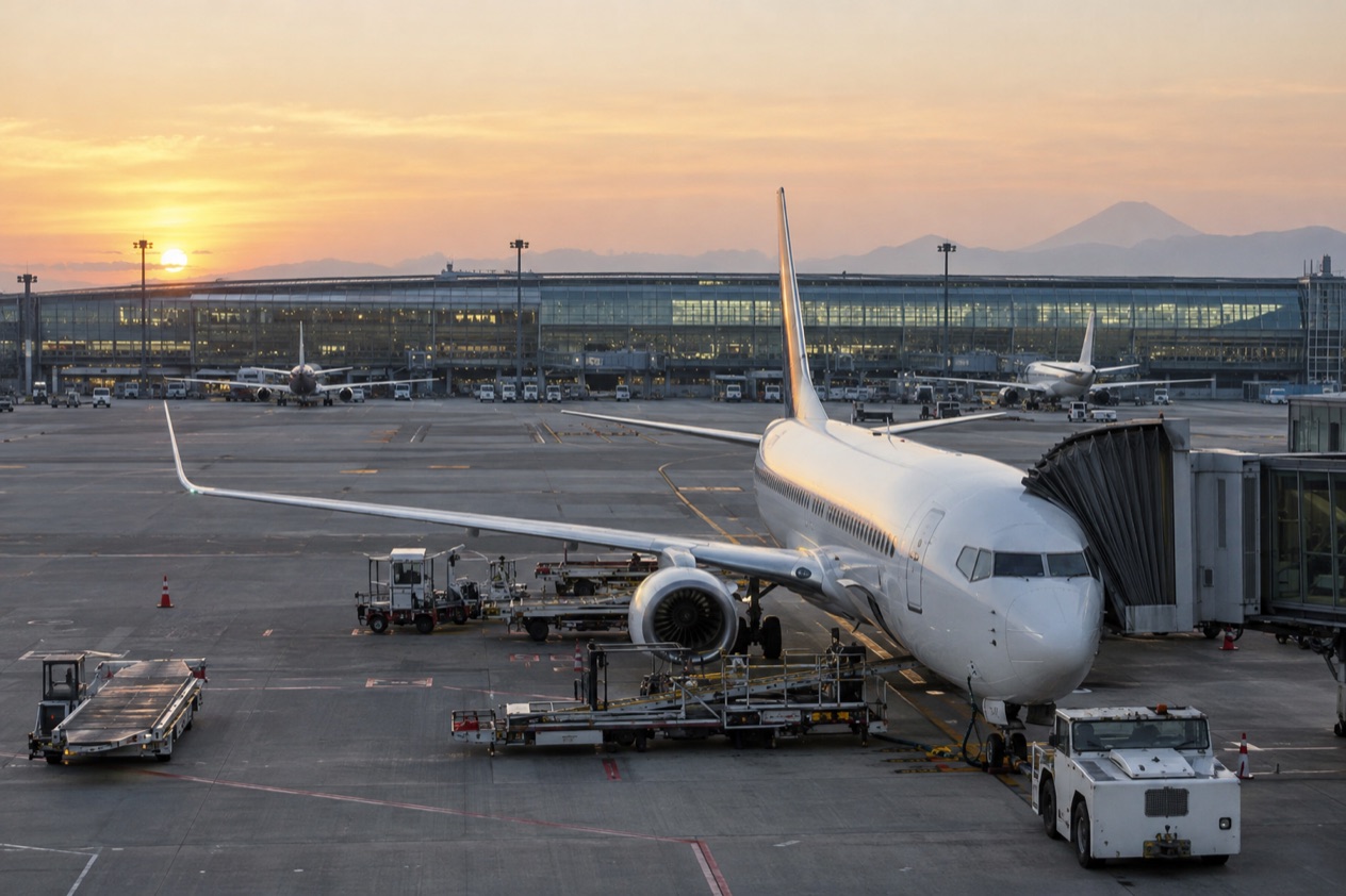 A jet at a Japanese airport