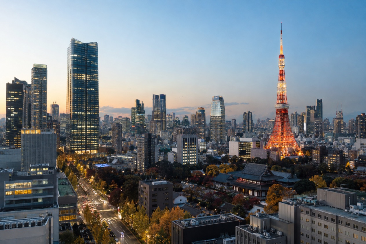 The Tokyo skyline in autumn