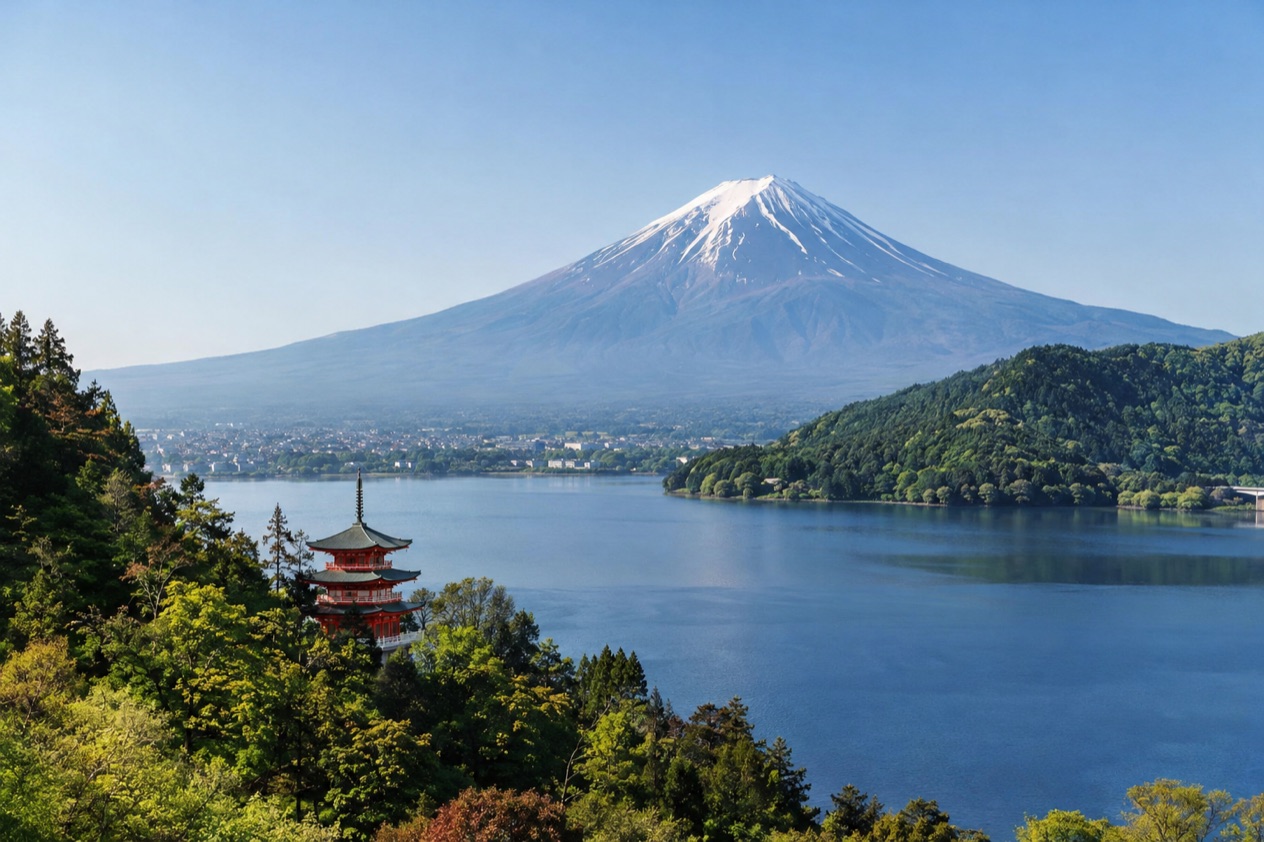Mount Fuji and the Japanese countryside