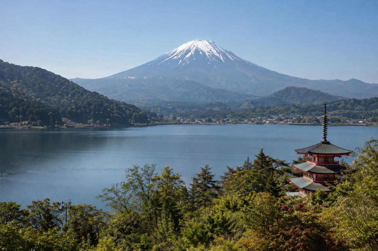 Mount Fuji and the Japanese countryside
