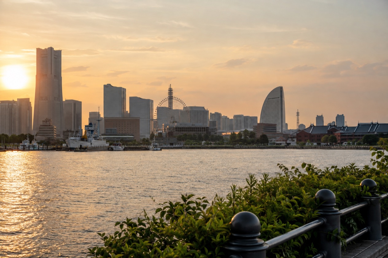 The Minato Mirai waterfront in Yokohama in summer