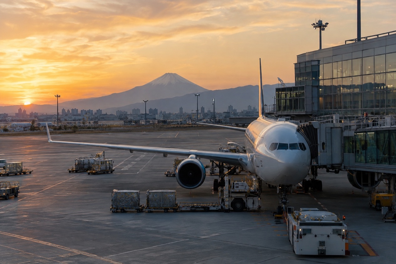 A jet at a Japanese airport