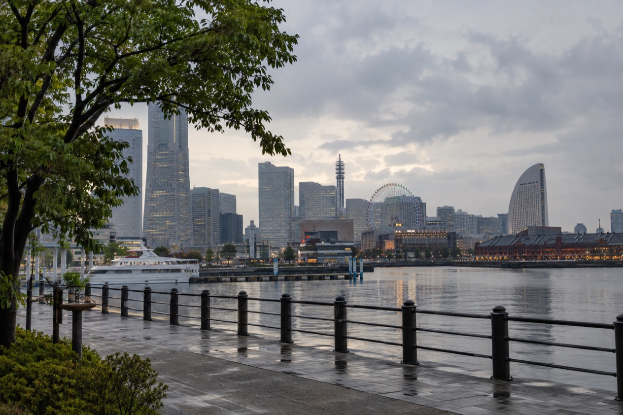 The Minato Mirai waterfront in Yokohama in the rainy season
