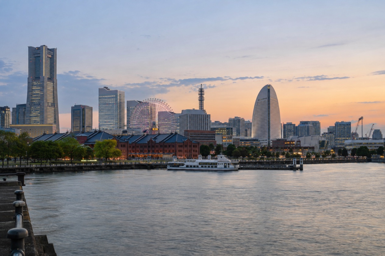 The Minato Mirai waterfront in Yokohama in spring