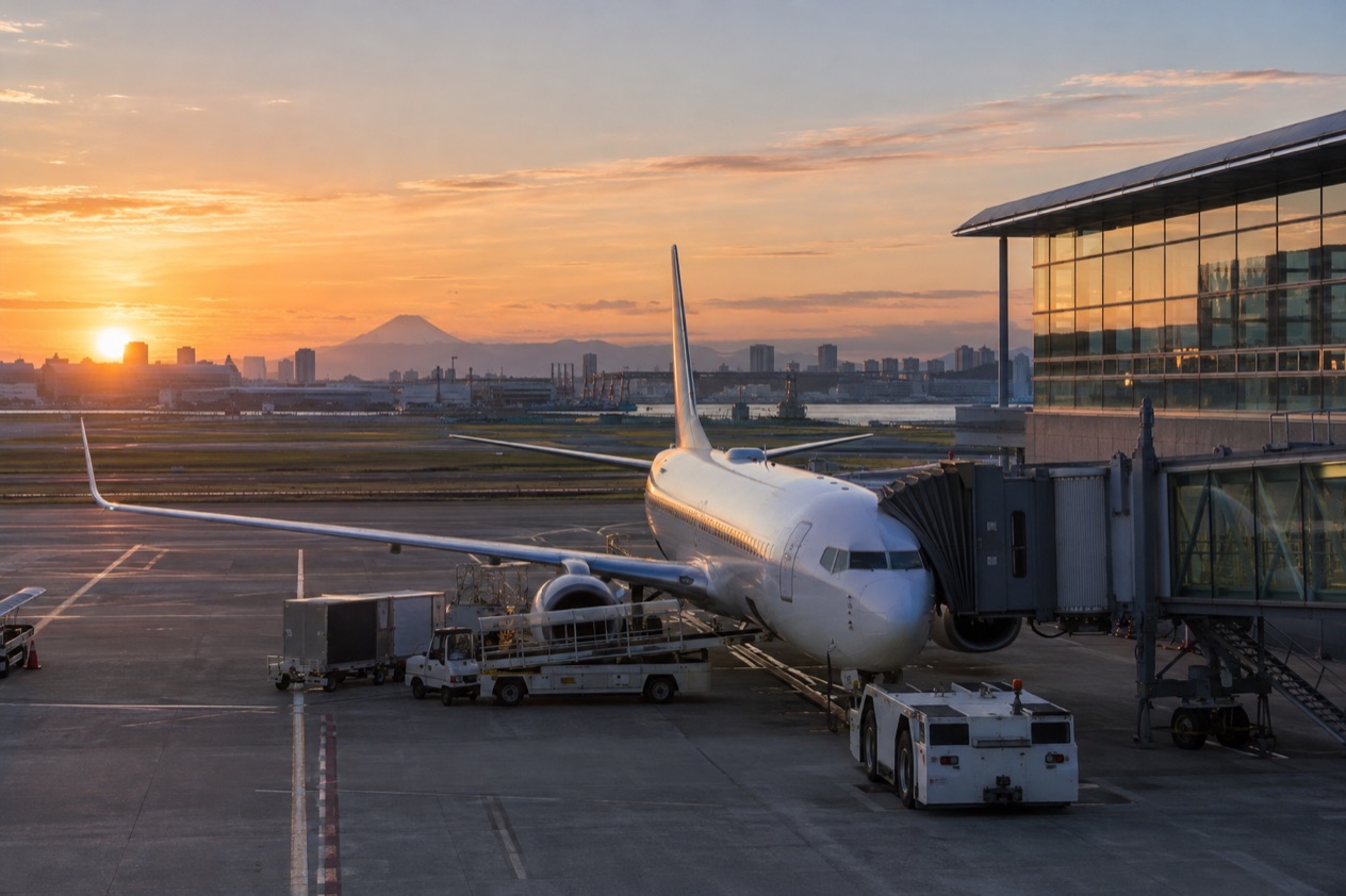 A jet at a Japanese airport