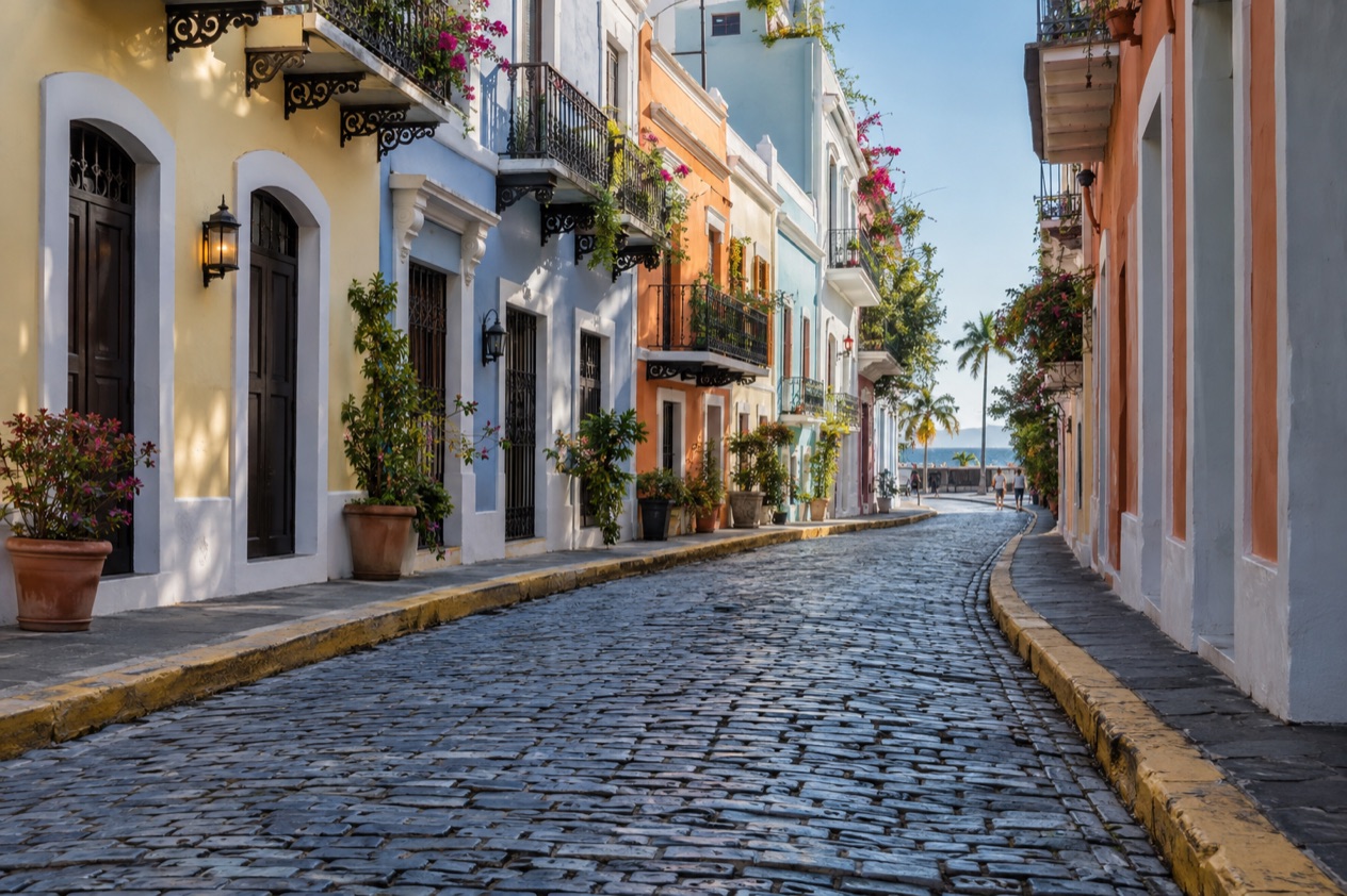 A cobblestone street in Old San Juan