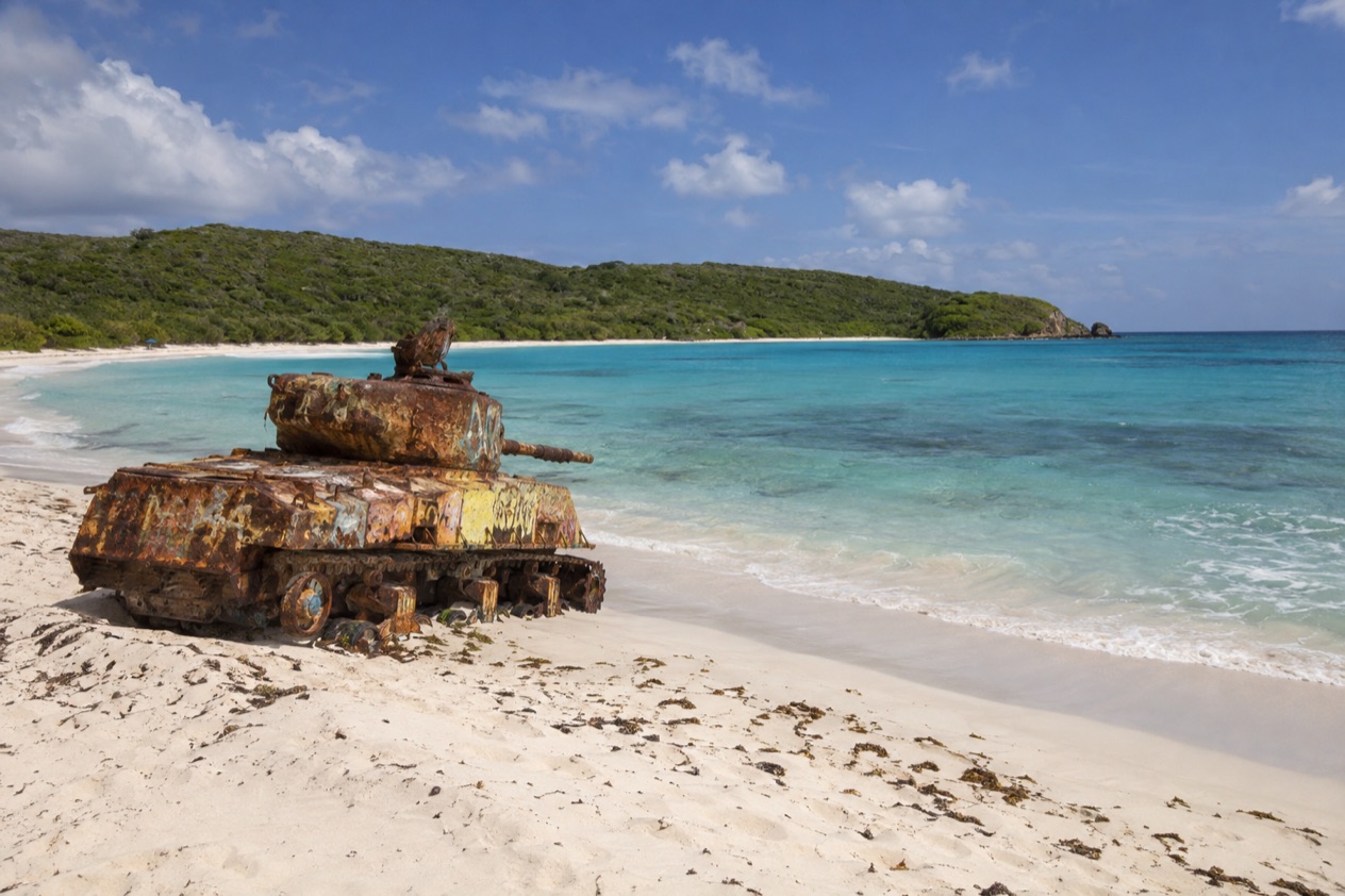 Flamenco Beach on Culebra, with an old tank on the sand