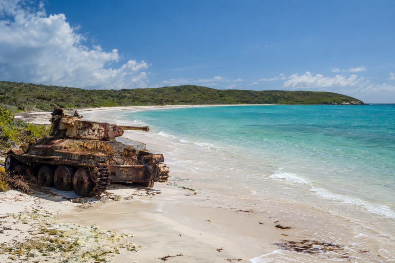 Flamenco Beach on Culebra, with an old tank on the sand