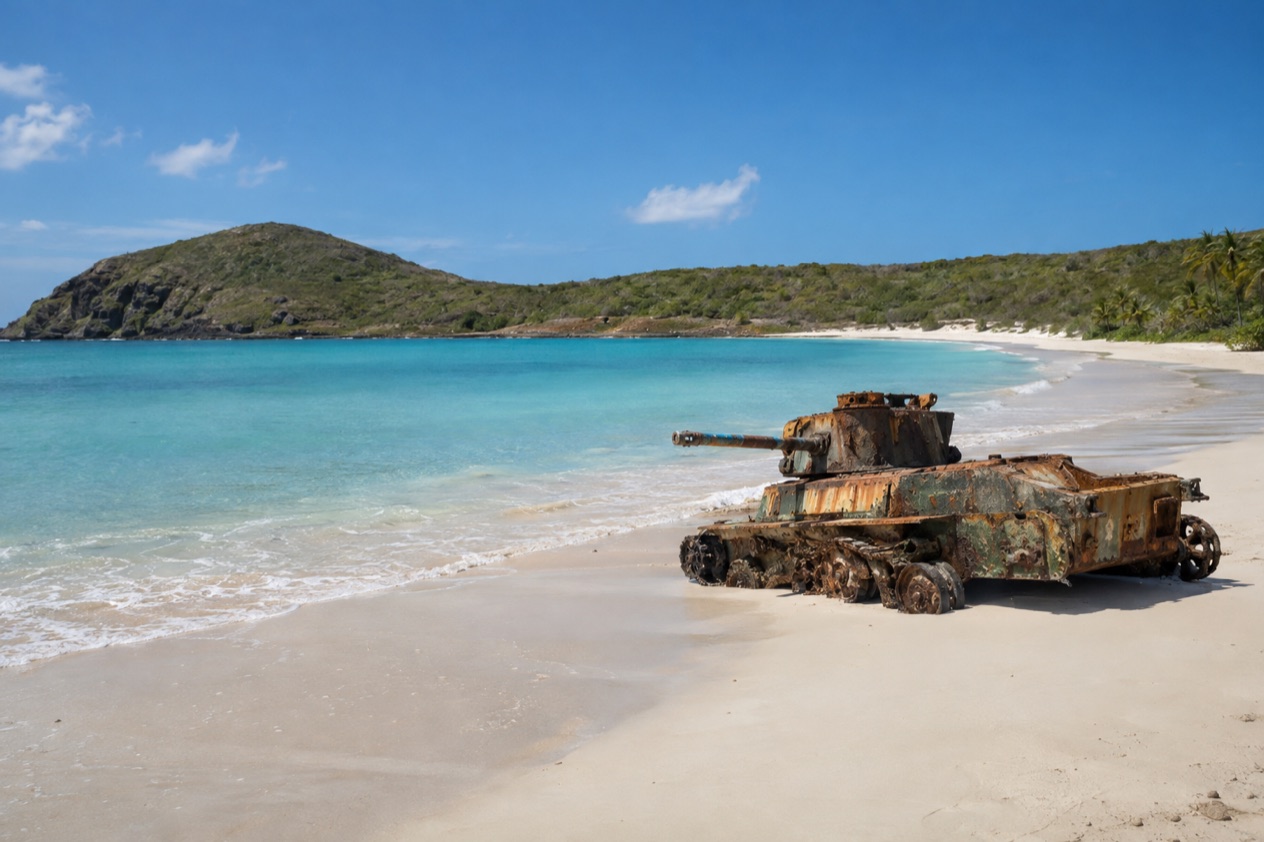 Flamenco Beach on Culebra, with an old tank on the sand