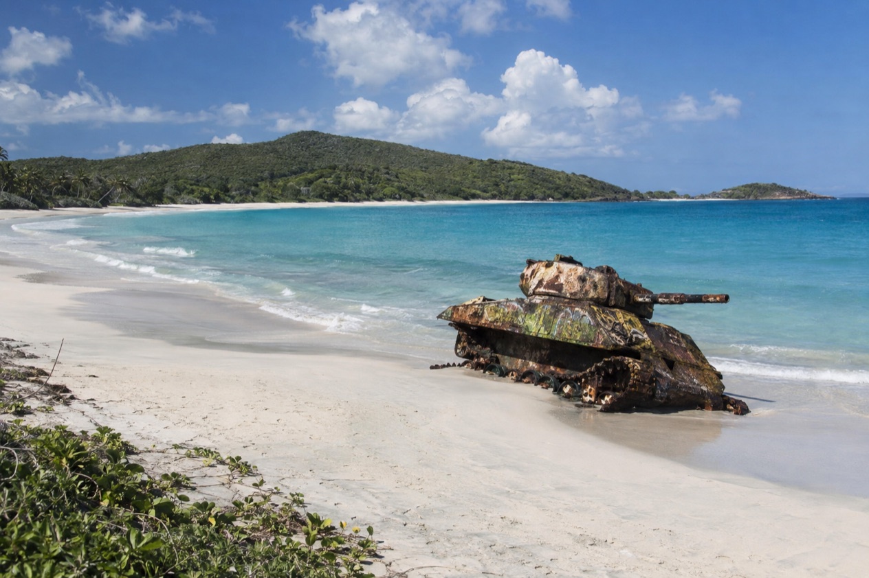 Flamenco Beach on Culebra, with an old tank on the sand