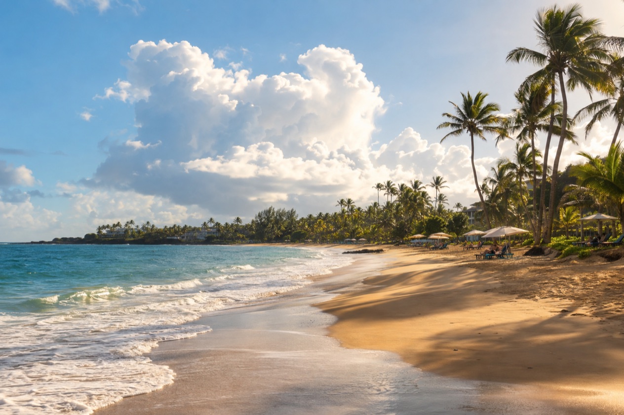 A beach at Dorado in the hot, bright months
