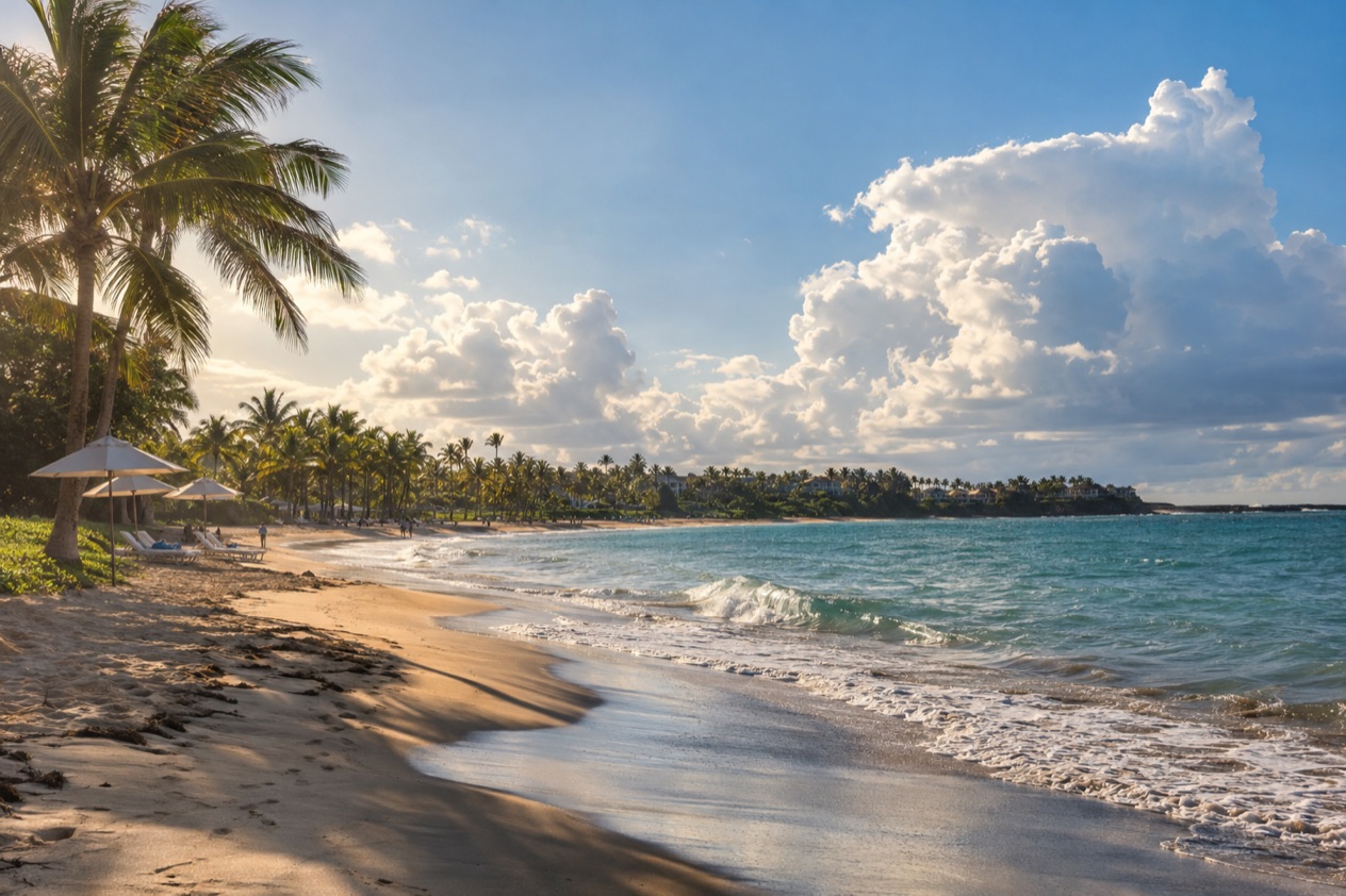 A beach at Dorado in the hot, bright months