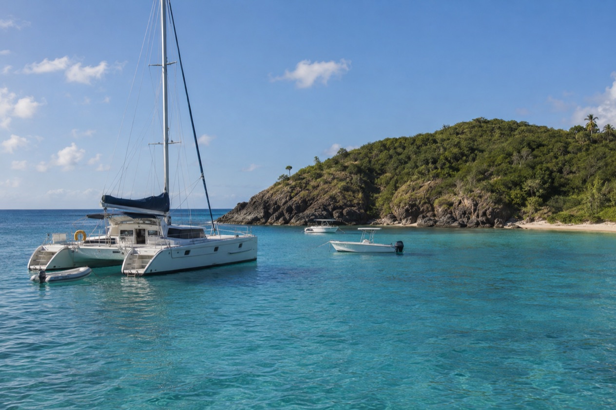 Boats at anchor off the northeast coast near Fajardo in the drier season