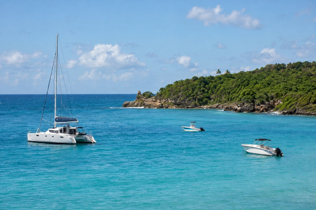 Boats at anchor off the northeast coast near Fajardo