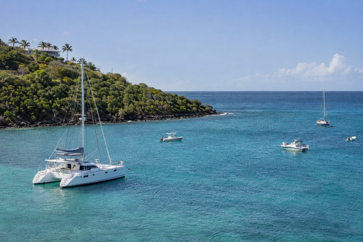 Boats at anchor off the northeast coast near Fajardo