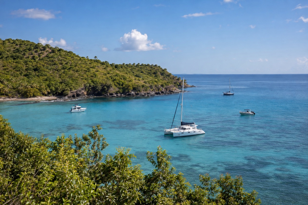 Boats at anchor off the northeast coast near Fajardo in the drier season
